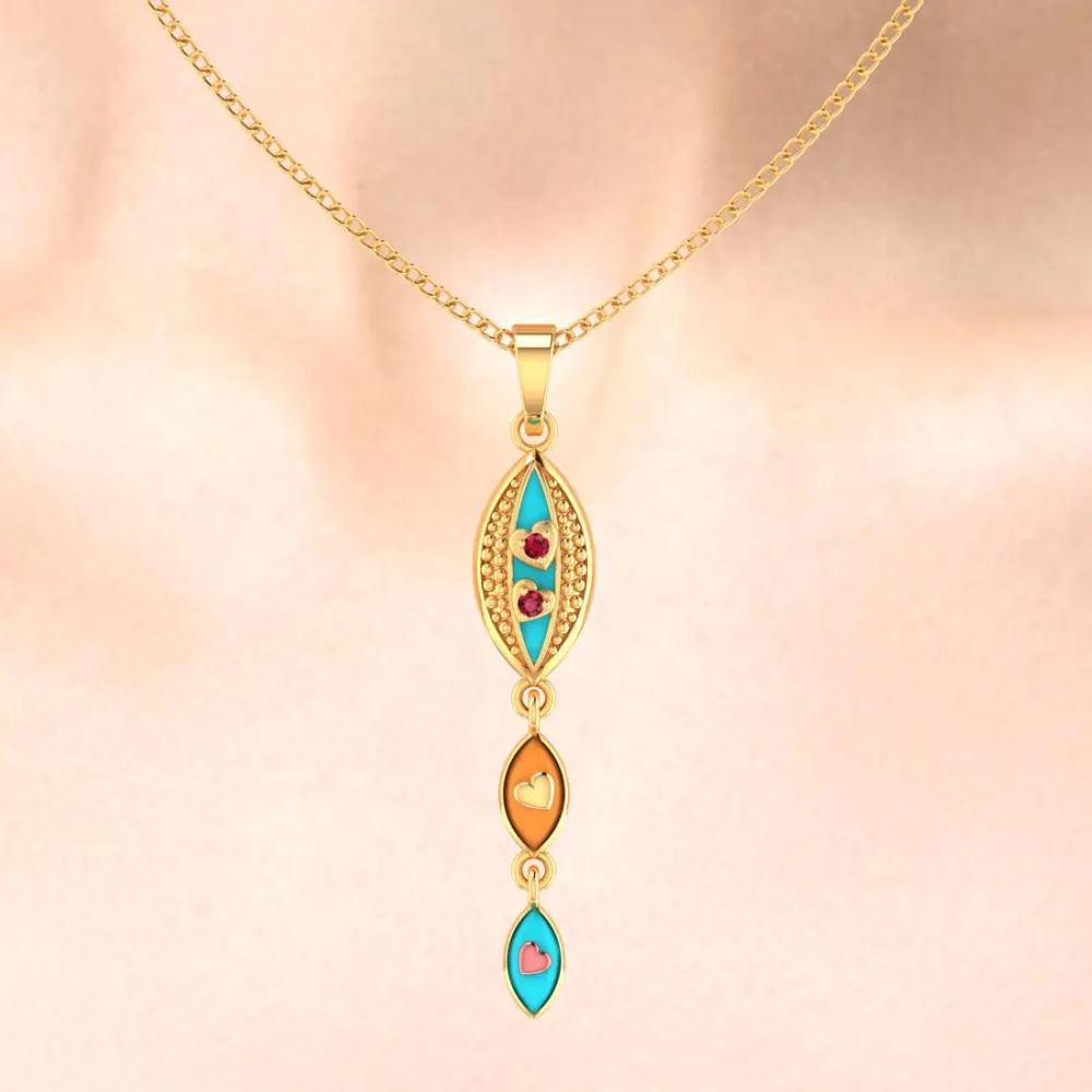 18k Gold Pendant With Exquisite Enamelling On Connected Droplet Design