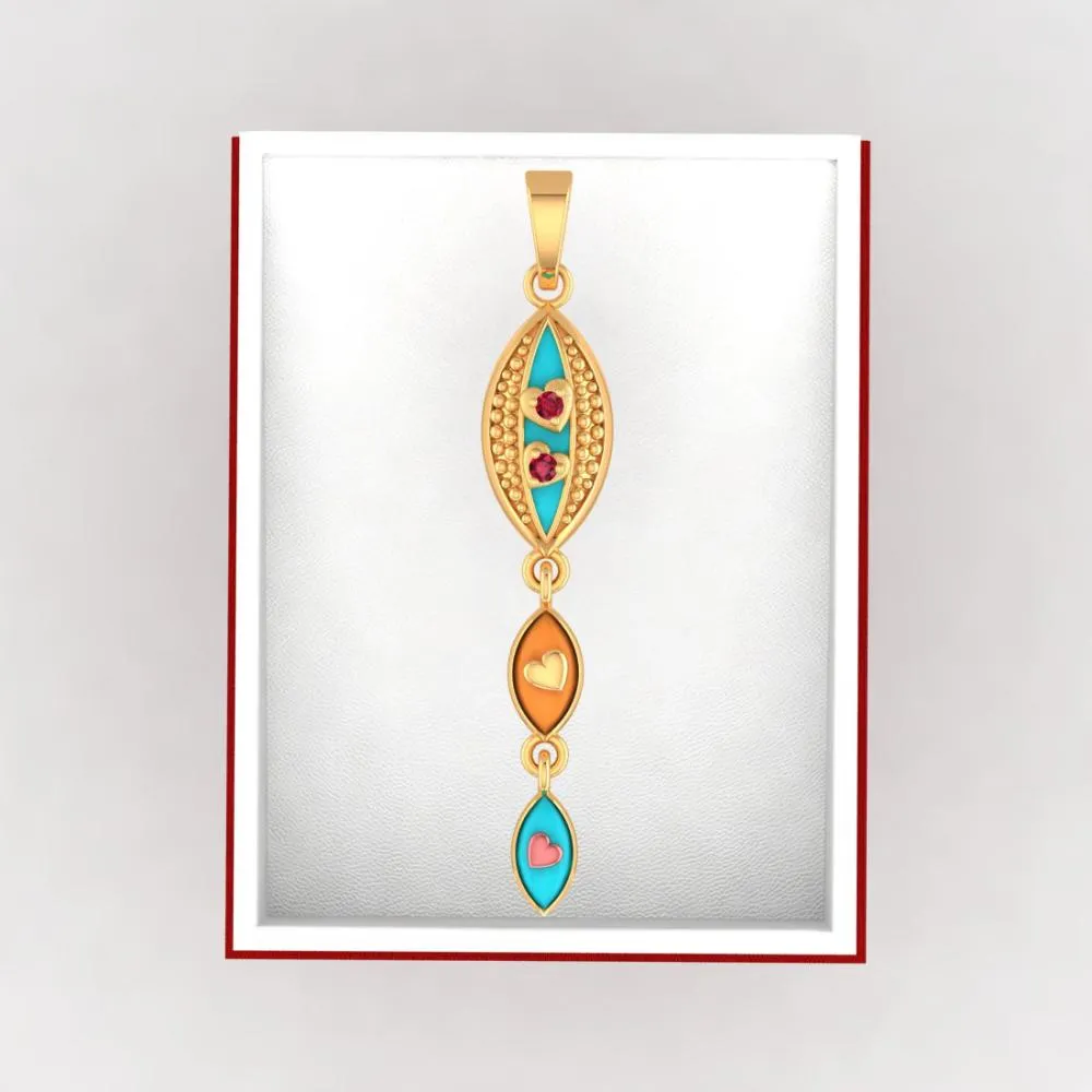 18k Gold Pendant With Exquisite Enamelling On Connected Droplet Design