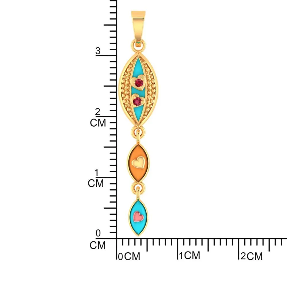 18k Gold Pendant With Exquisite Enamelling On Connected Droplet Design
