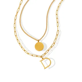 18K Gold Plated Double-Layer Letter Pendant Necklace with Detachable Chain - Women's Jewelry