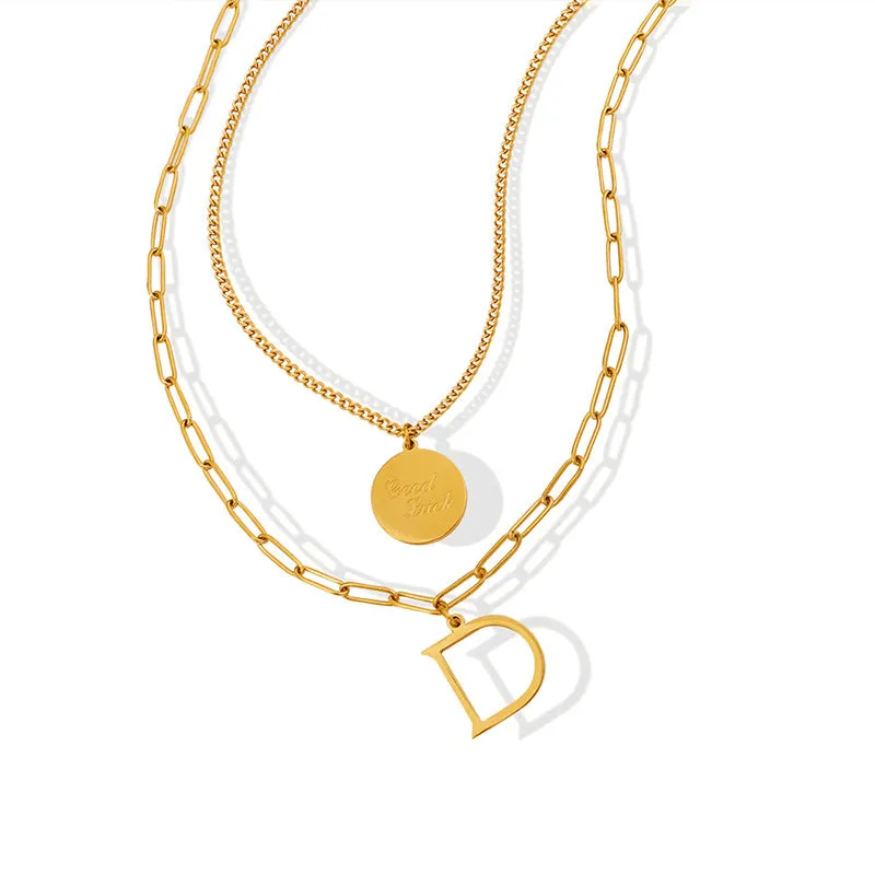 18K Gold Plated Double-Layer Letter Pendant Necklace with Detachable Chain - Women's Jewelry