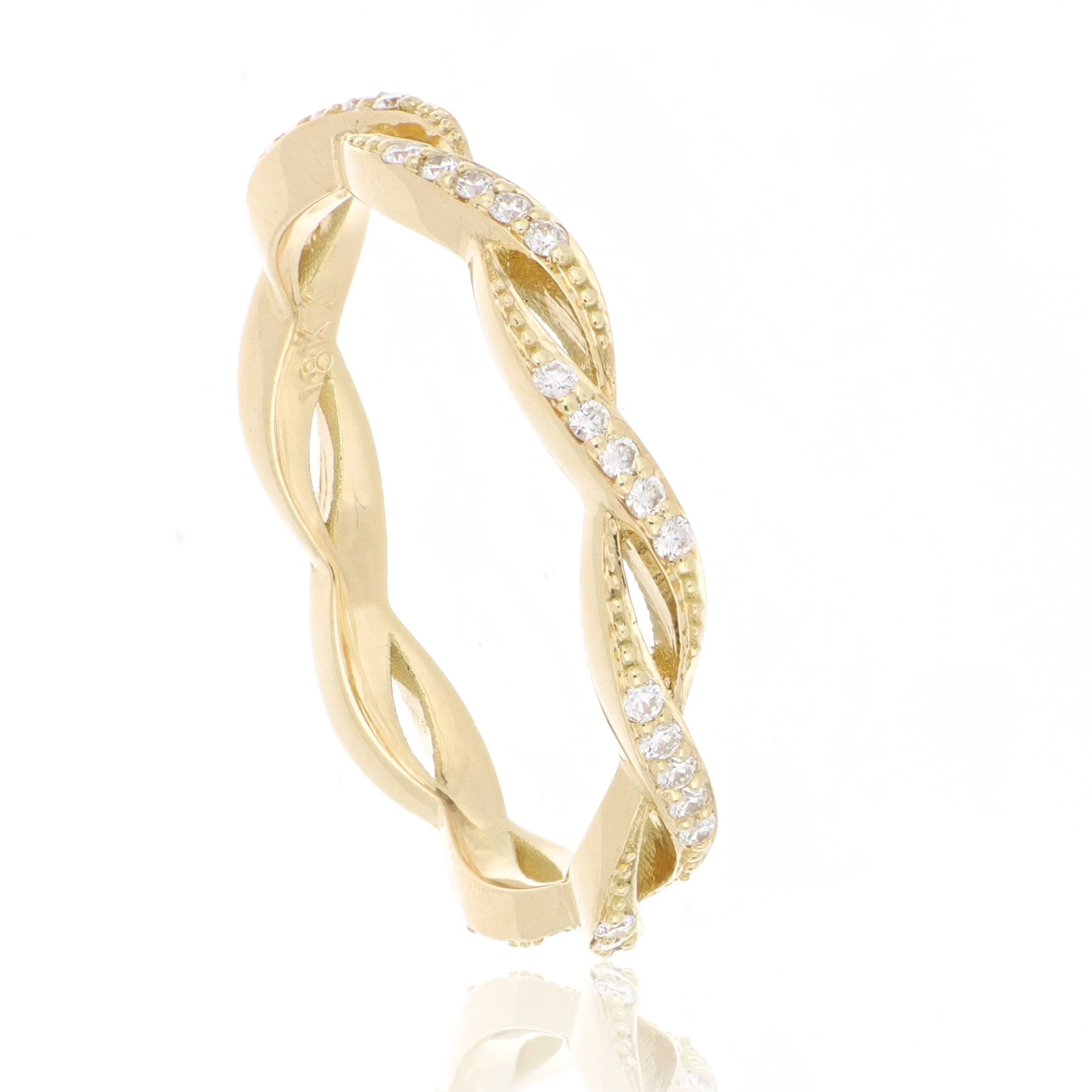 18k Yellow Gold Dainty Weave Diamond Eternity Wedding Band
