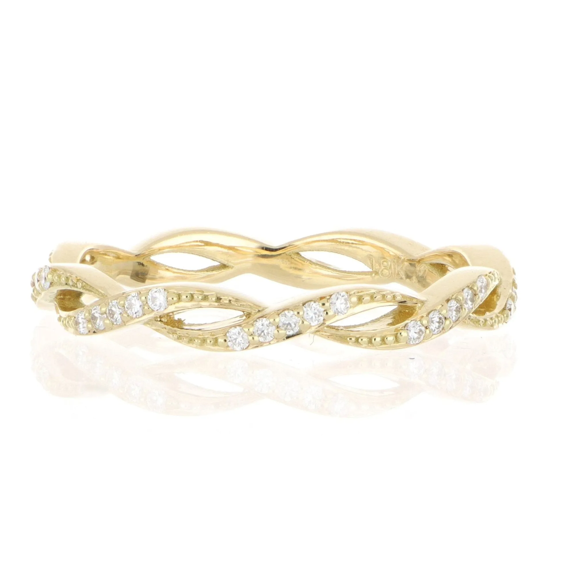 18k Yellow Gold Dainty Weave Diamond Eternity Wedding Band