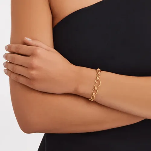 18K Yellow Gold Heart Link Chain Bracelet