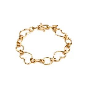 18K Yellow Gold Heart Link Chain Bracelet