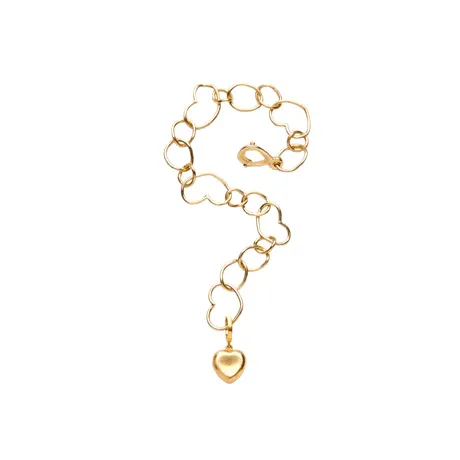 18K Yellow Gold Heart Link Chain Bracelet