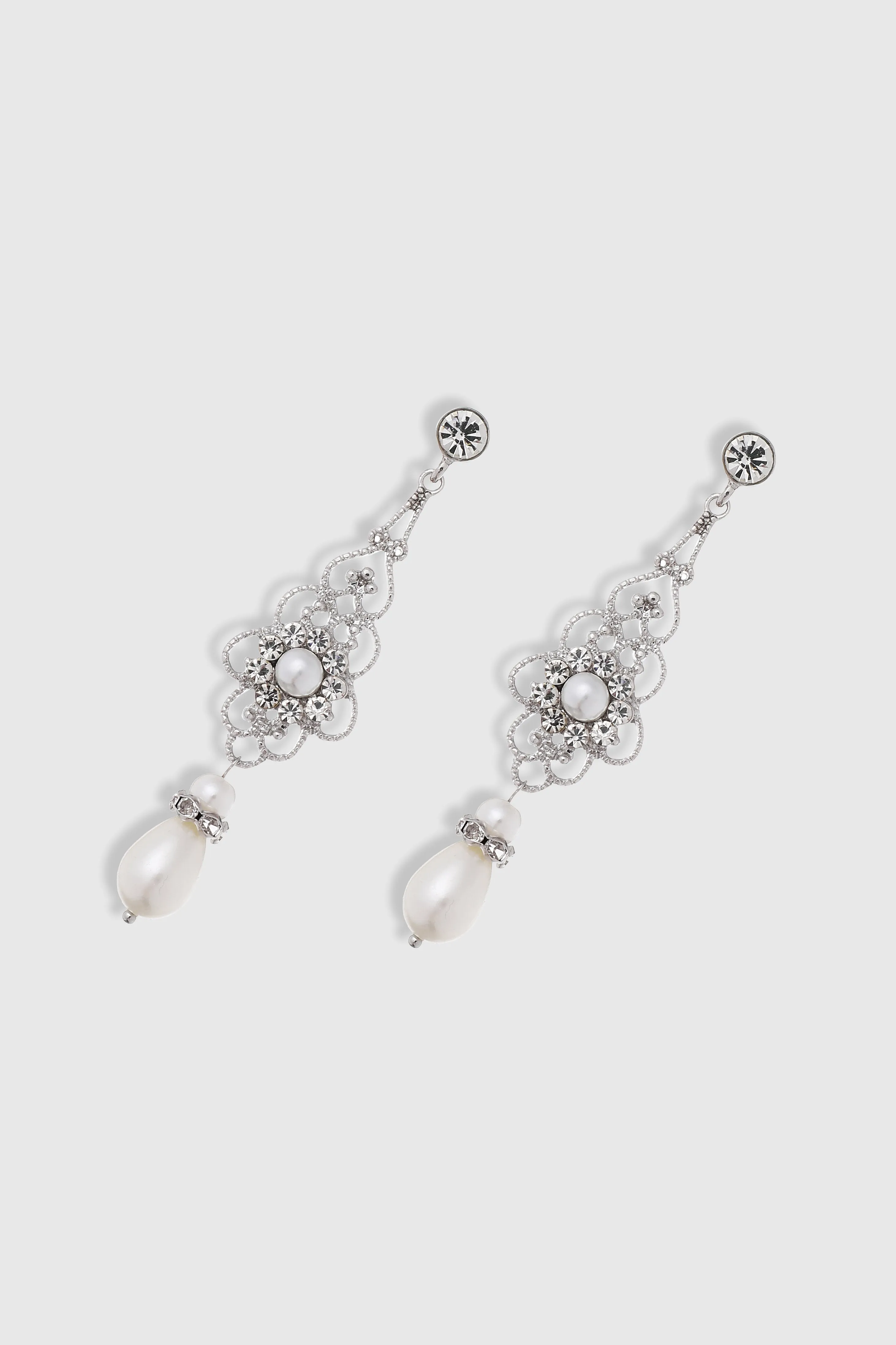 1920s Art Deco Crystal Floral Pearl Earrings