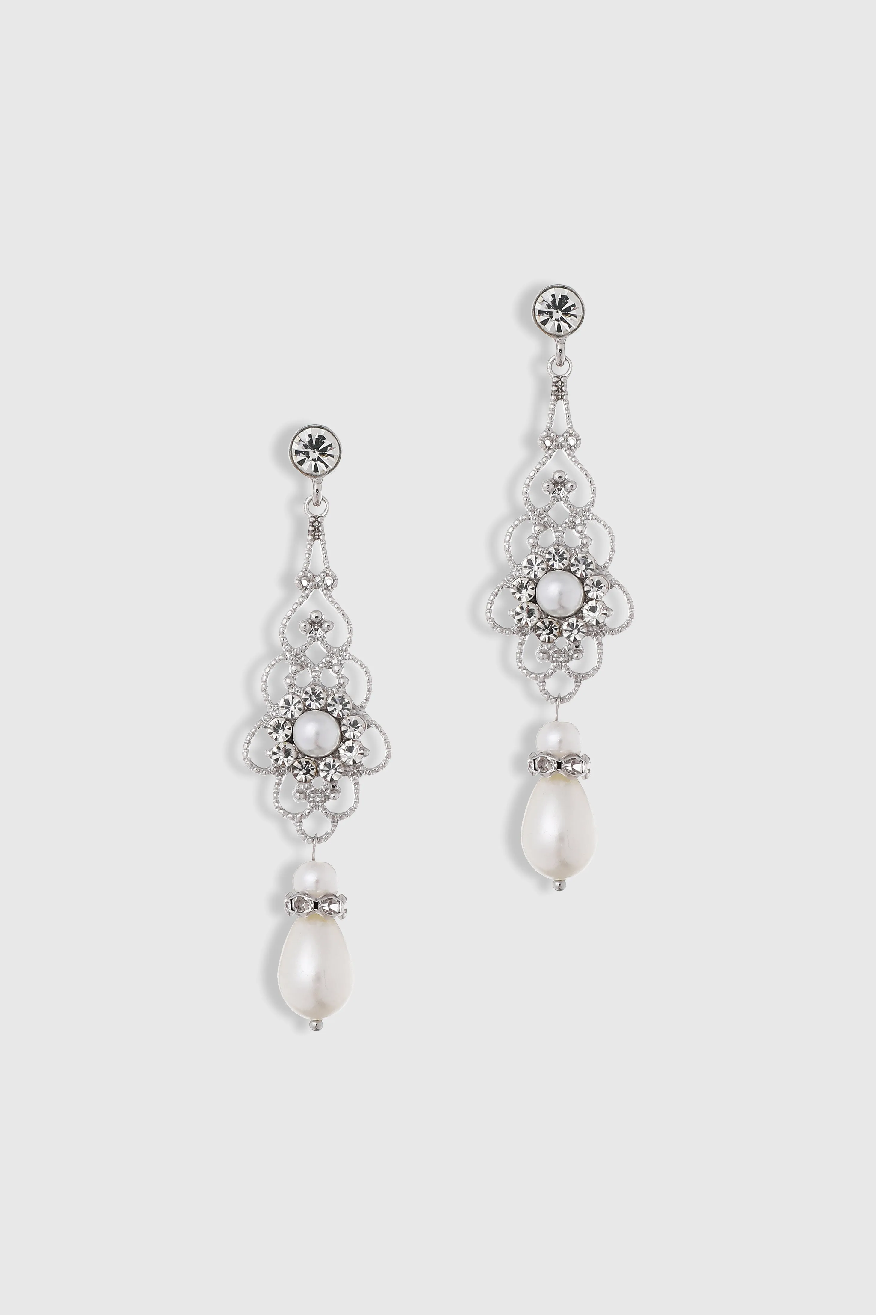 1920s Art Deco Crystal Floral Pearl Earrings