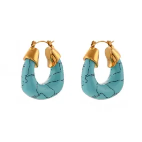 35mm Bold Enamel Turquoise Blue U Shape Hoops Earrings