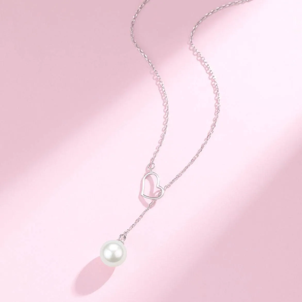 8-9mm Freshwater Akoya Pearl Silver Heart Pendant Necklace
