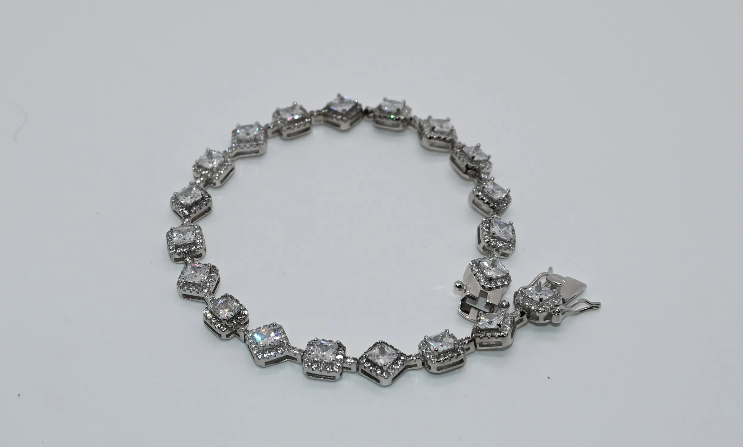 925 Rhodium Cz Square Tennis Bracelet