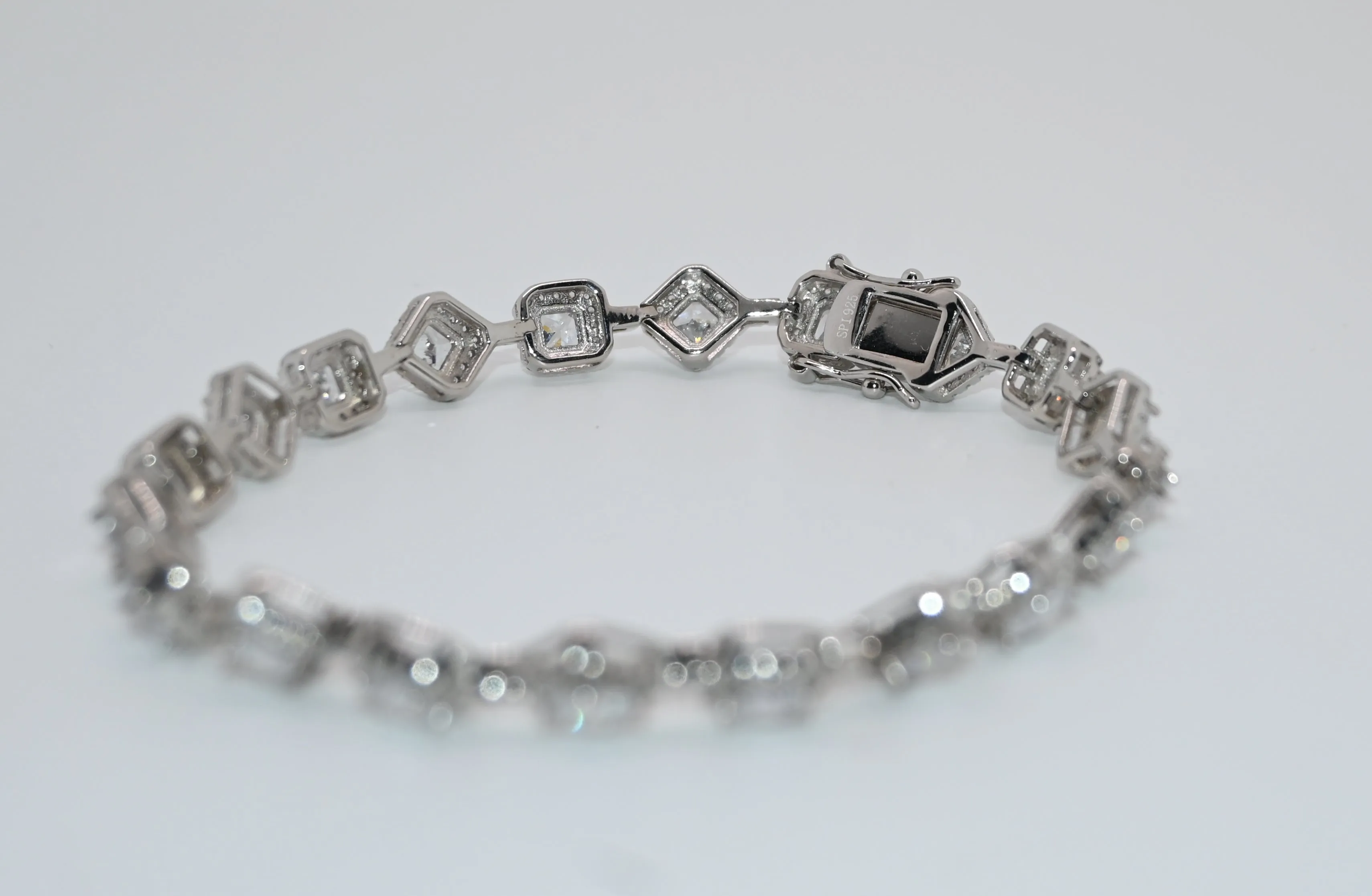 925 Rhodium Cz Square Tennis Bracelet