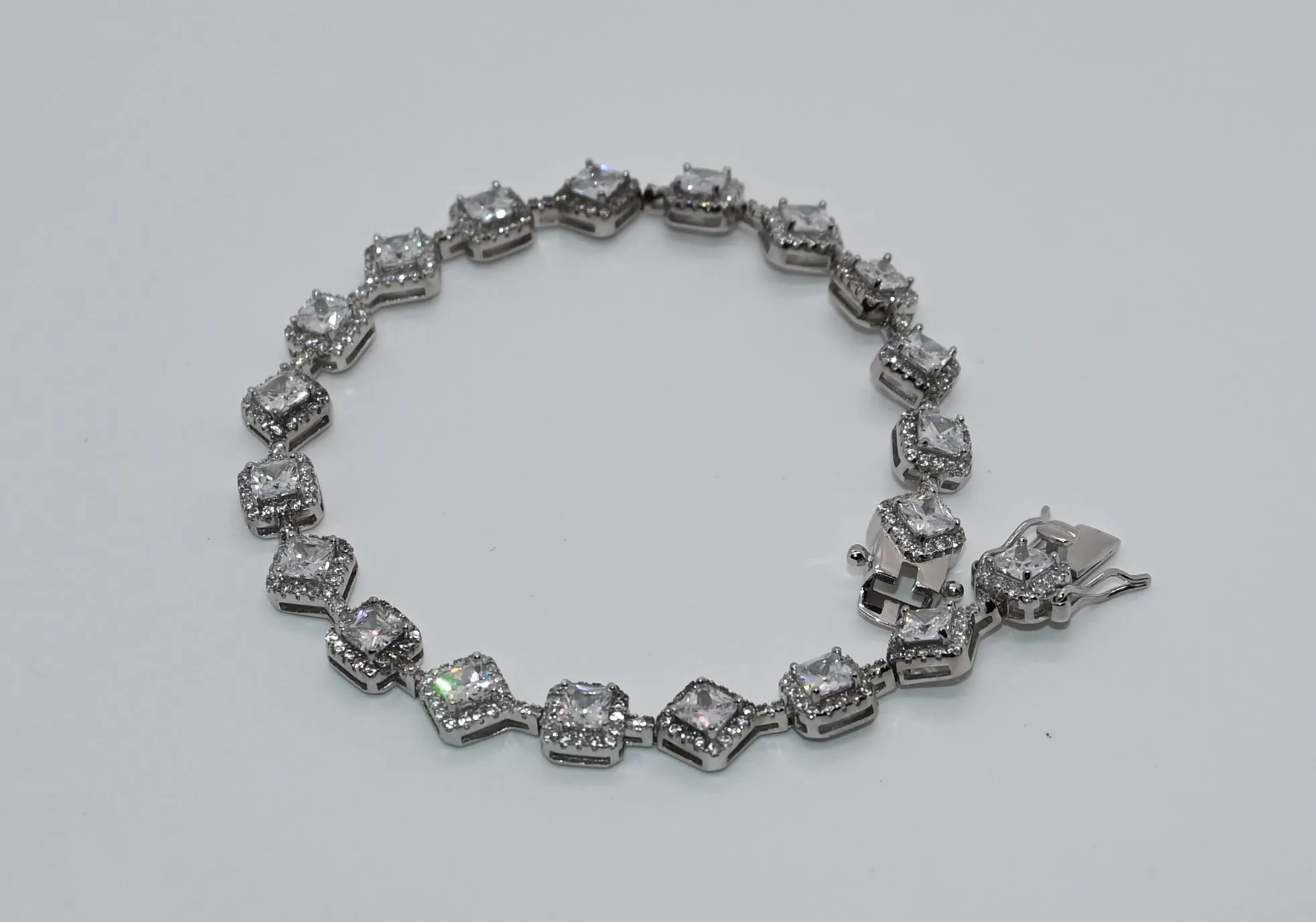 925 Rhodium Cz Square Tennis Bracelet