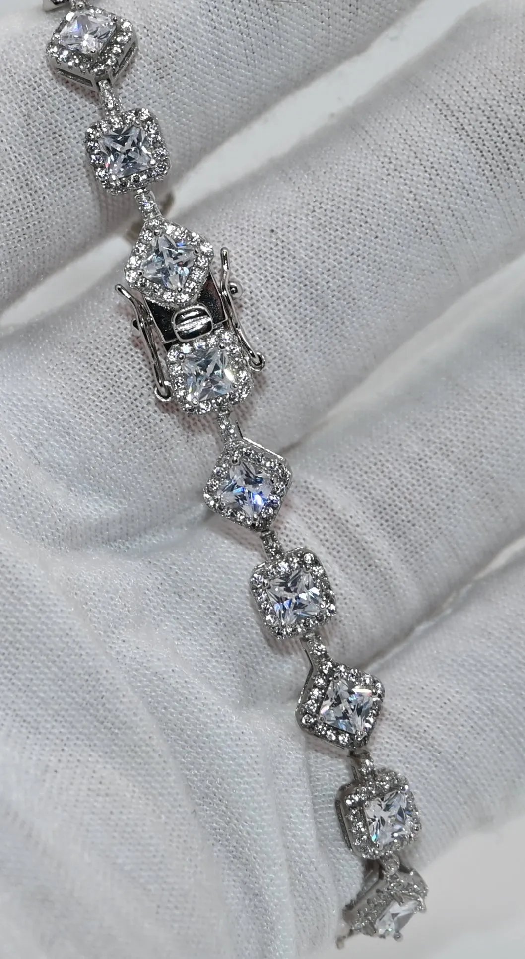 925 Rhodium Cz Square Tennis Bracelet