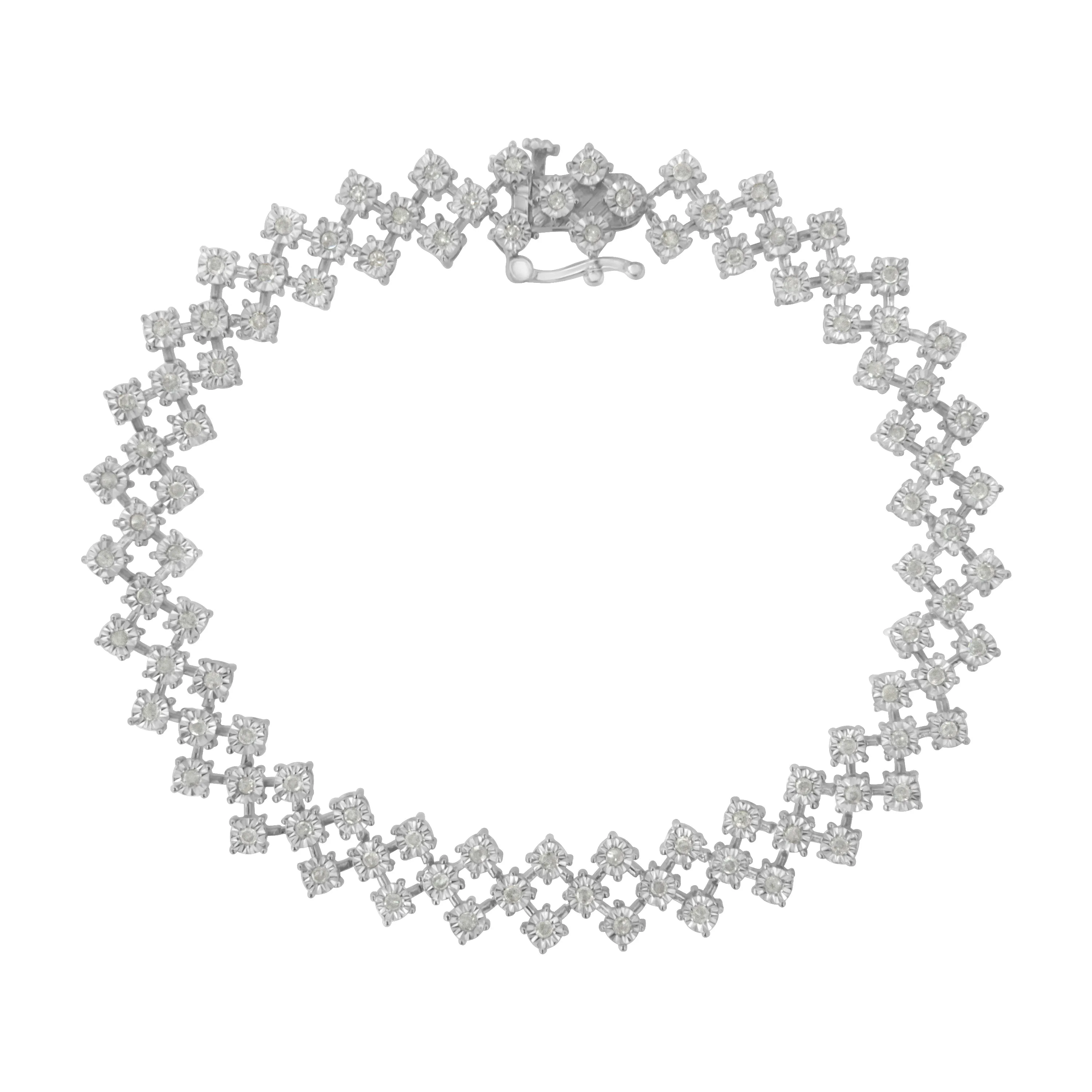.925 Sterling Silver 1.0 cttw Miracle-Set Round Diamond "Zig Zag" Link Bracelet -7.25
