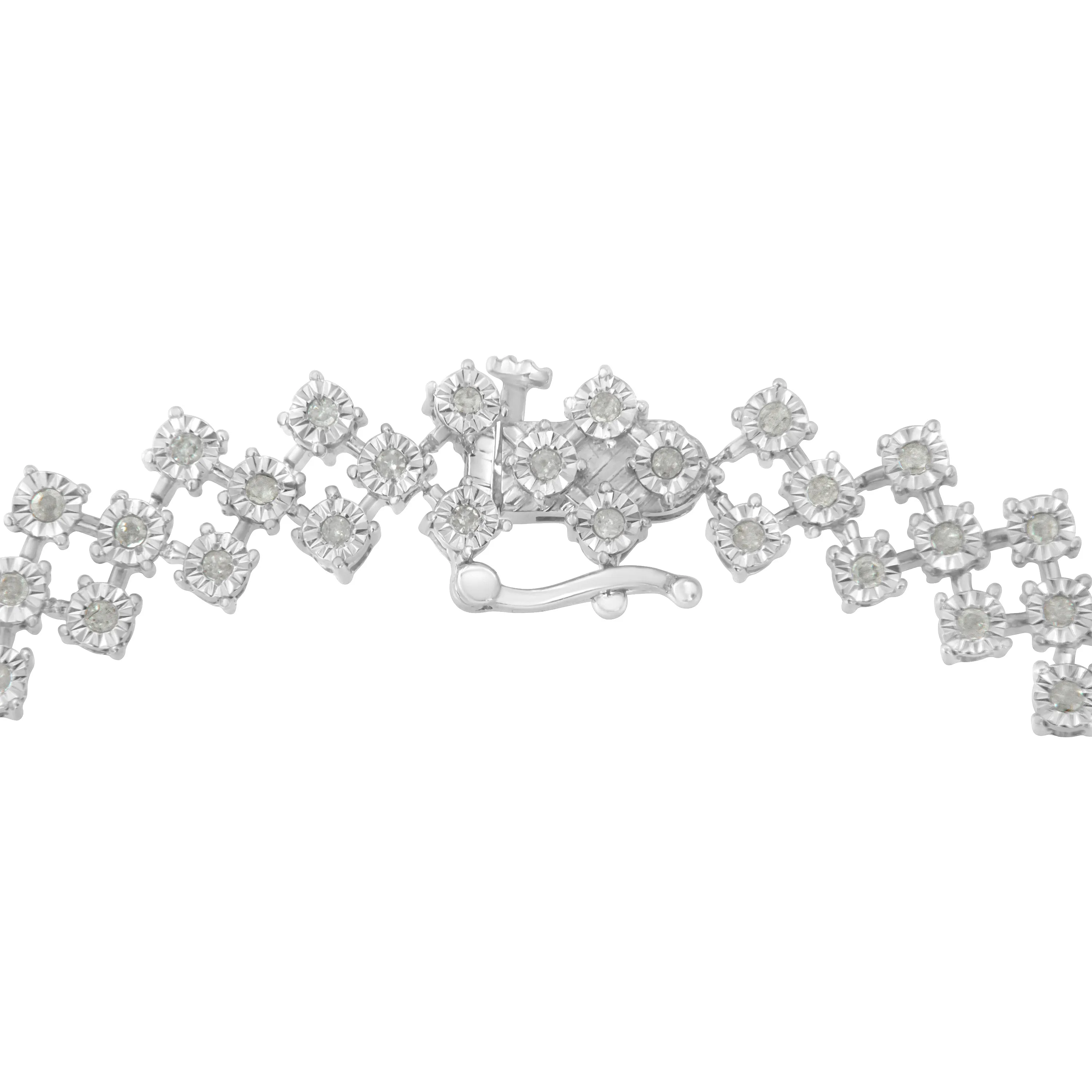 .925 Sterling Silver 1.0 cttw Miracle-Set Round Diamond "Zig Zag" Link Bracelet -7.25