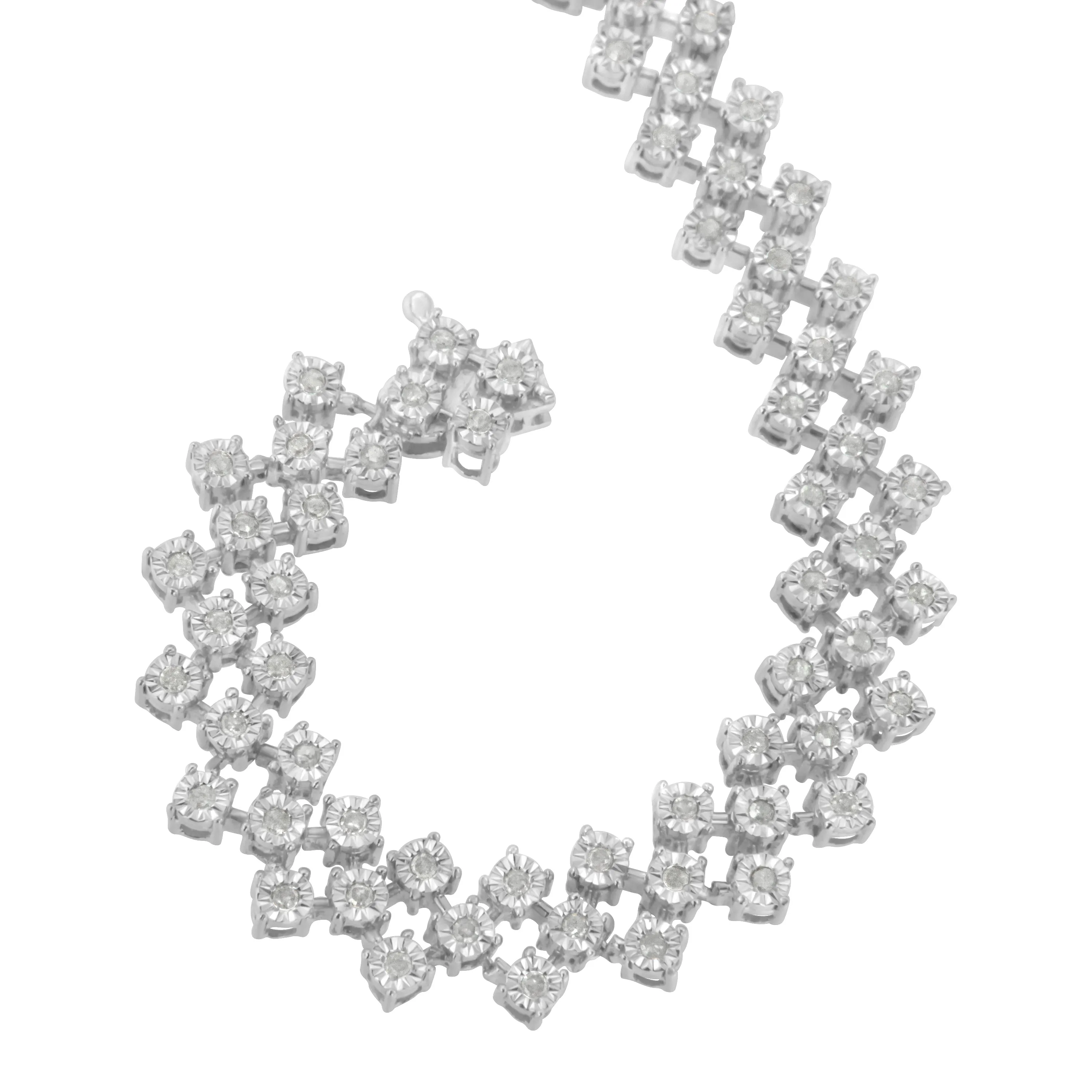 .925 Sterling Silver 1.0 cttw Miracle-Set Round Diamond "Zig Zag" Link Bracelet -7.25