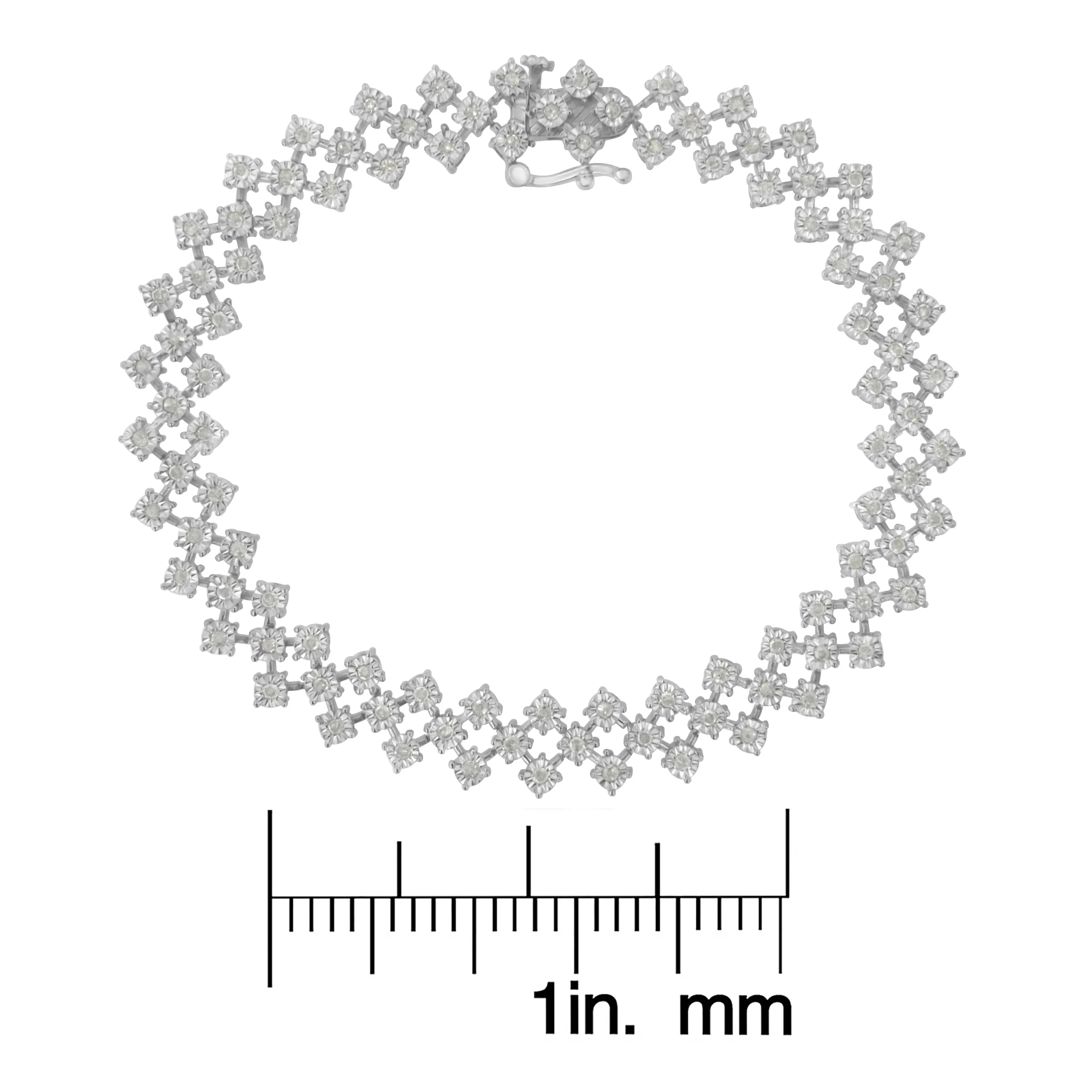 .925 Sterling Silver 1.0 cttw Miracle-Set Round Diamond "Zig Zag" Link Bracelet -7.25