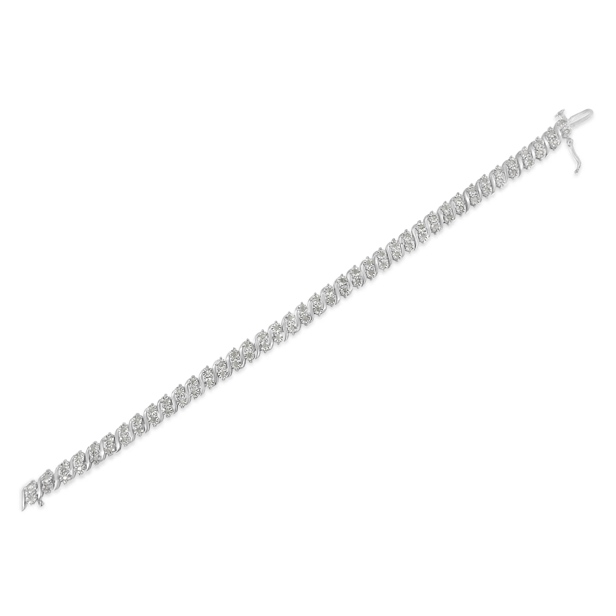 .925 Sterling Silver 1.0 Cttw Rose cut Diamond Two Stone S Link Tennis Bracelet
