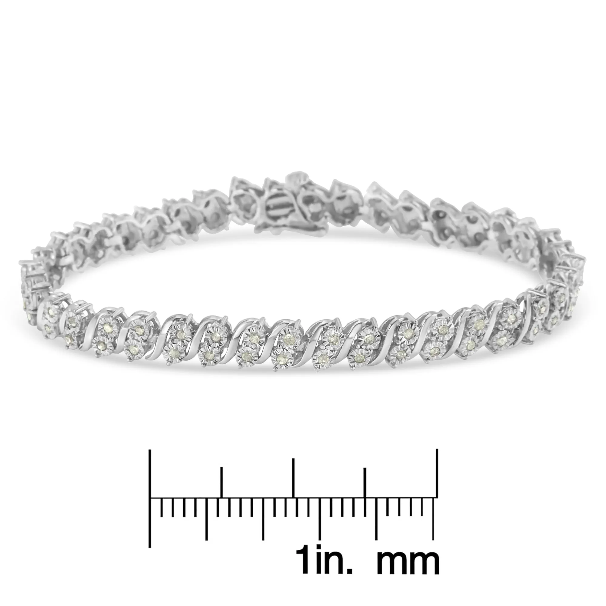 .925 Sterling Silver 1.0 Cttw Rose cut Diamond Two Stone S Link Tennis Bracelet