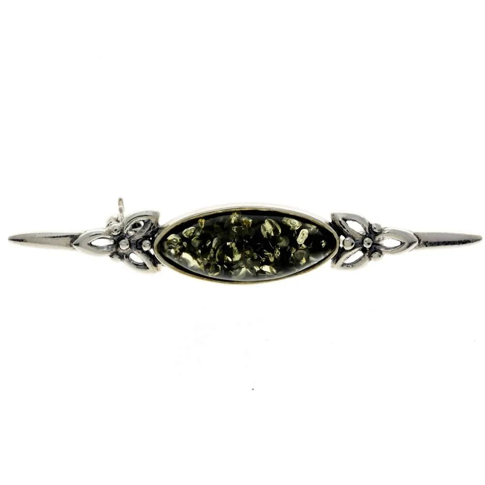 925 Sterling Silver & Genuine Baltic Amber Classic Celtic Brooch - GL804