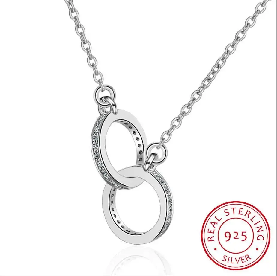 925 Sterling Silver Double Circle Cz Zirconia Necklace Gift