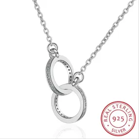 925 Sterling Silver Double Circle Cz Zirconia Necklace Gift