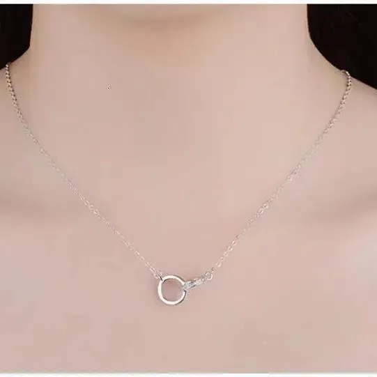 925 Sterling Silver Double Circle Cz Zirconia Necklace Gift