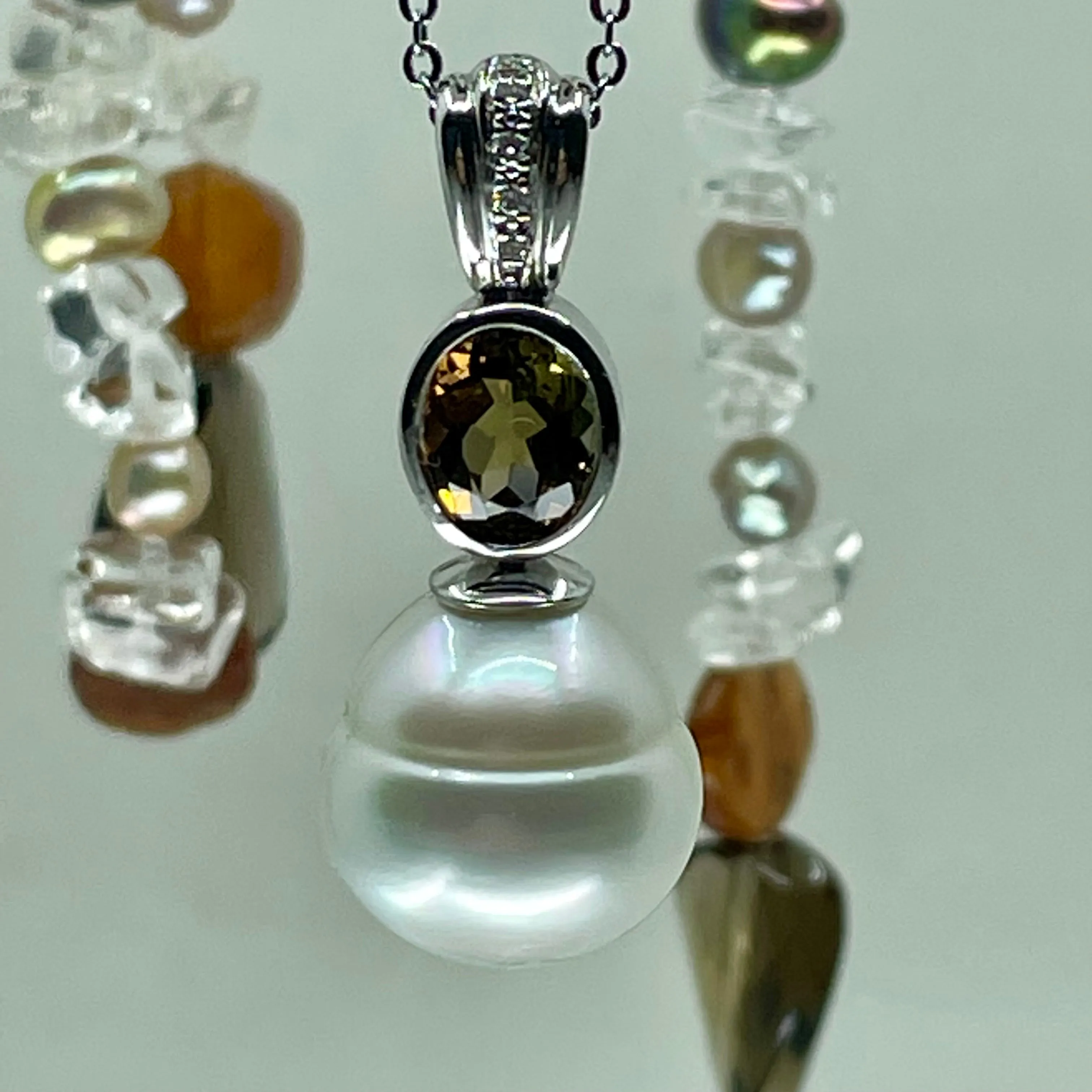 9ct Broome Circle Pearl and Stunning Andalusite Gemstone Pendant