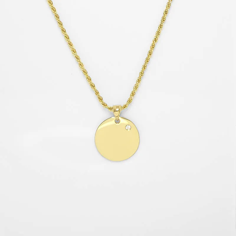 9ct Gold Disc Pendant with Cubic Zirconia