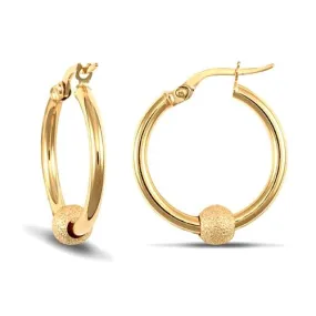 9ct Yellow Gold 2mm Moondust Frosted Ball Hoop Earrings 19mm