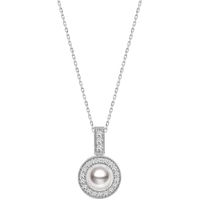 Akoya Pearl Necklace 18K White Gold Diamond Pendulum Pendant