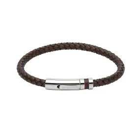 Antique Brown plaited leather bracelet with a brown inlaid steel clasp