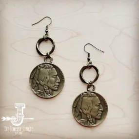 Antique Gold Indian Buffalo Head Earrings 221f