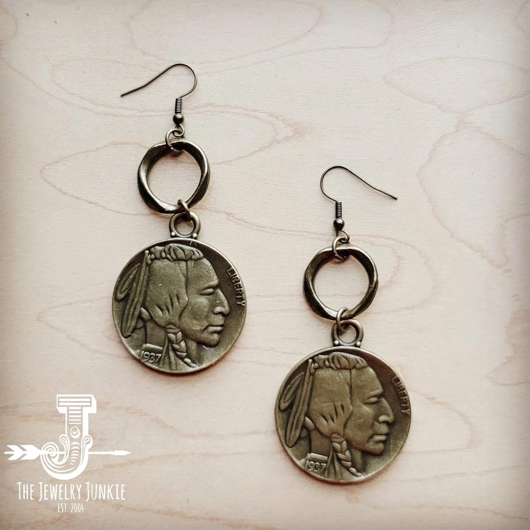 Antique Gold Indian Buffalo Head Earrings 221f