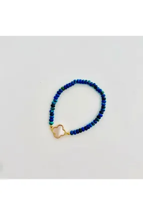 Apatite with Mother of Pearl Clover 5mm Beaded Bracelet