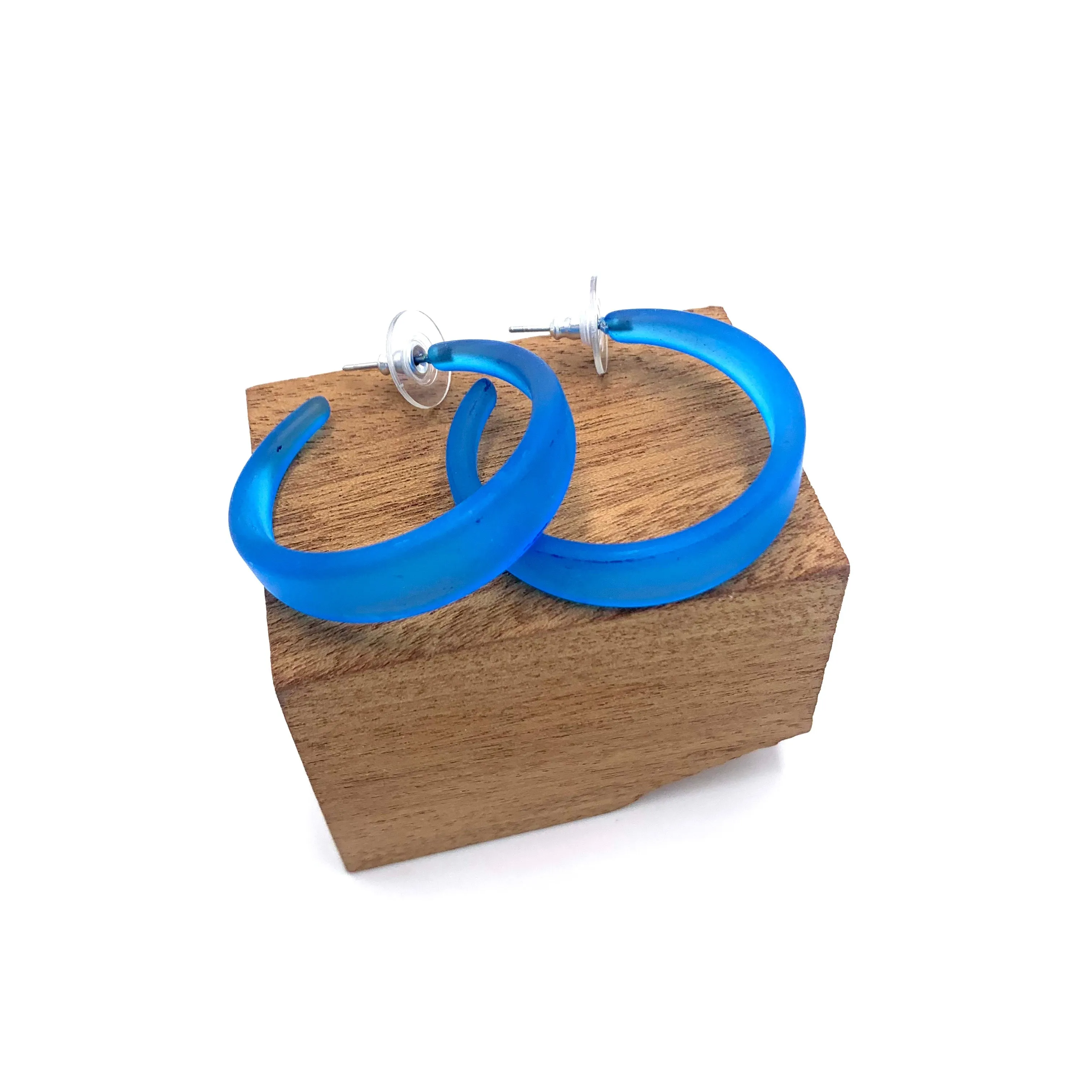 Aqua Blue Frosted Keira Hoop Earrings