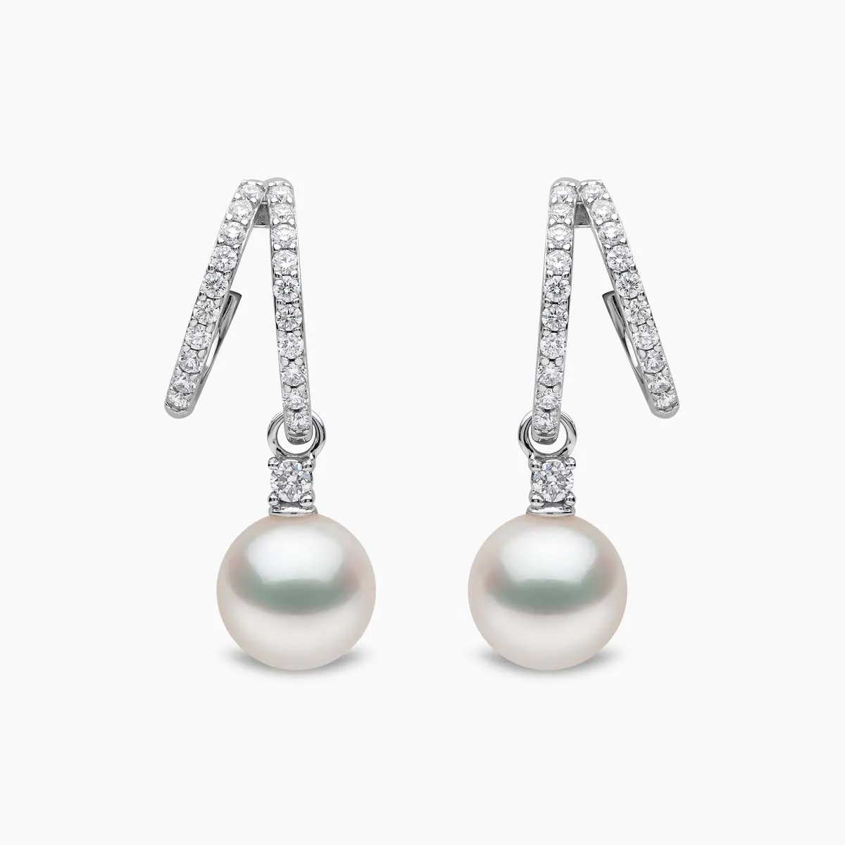 Baby Glitz 18K Gold Akoya Pearl and Double Hoop Diamond Earrings