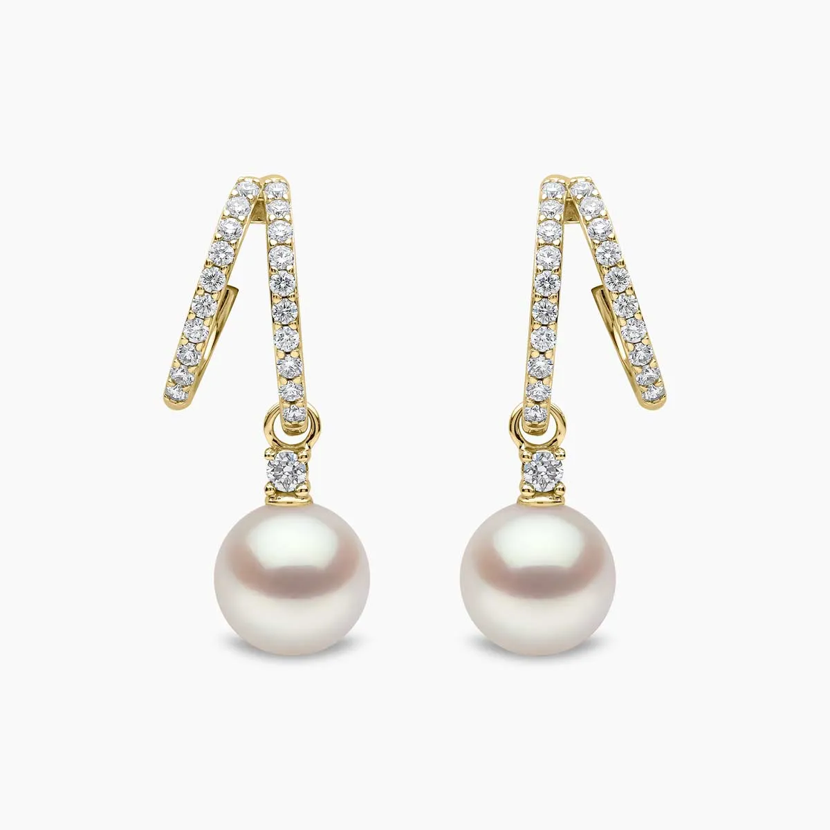 Baby Glitz 18K Gold Akoya Pearl and Double Hoop Diamond Earrings