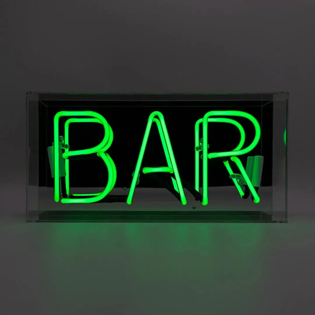 'bar' Glass Neon Sign - Green or pink