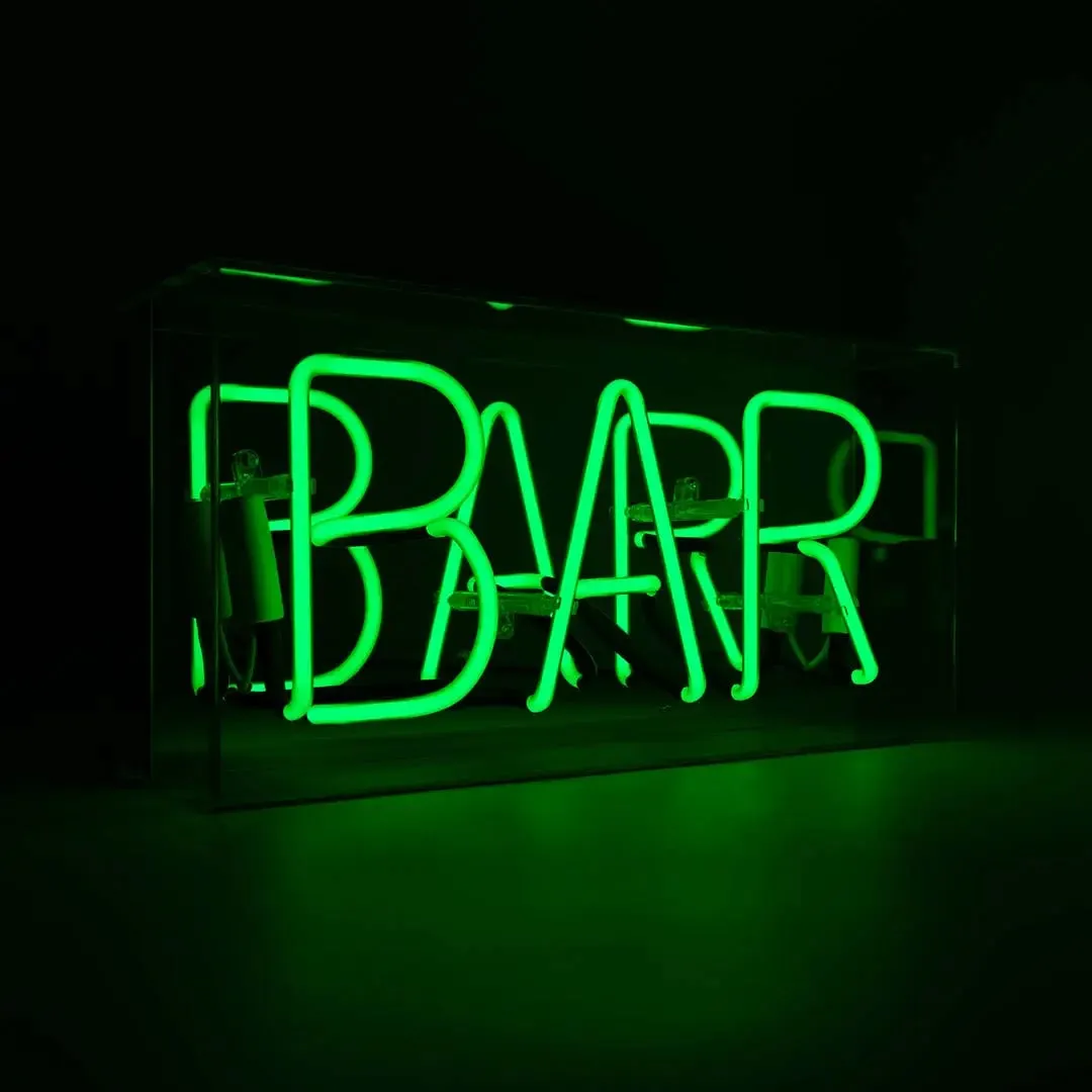 'bar' Glass Neon Sign - Green or pink