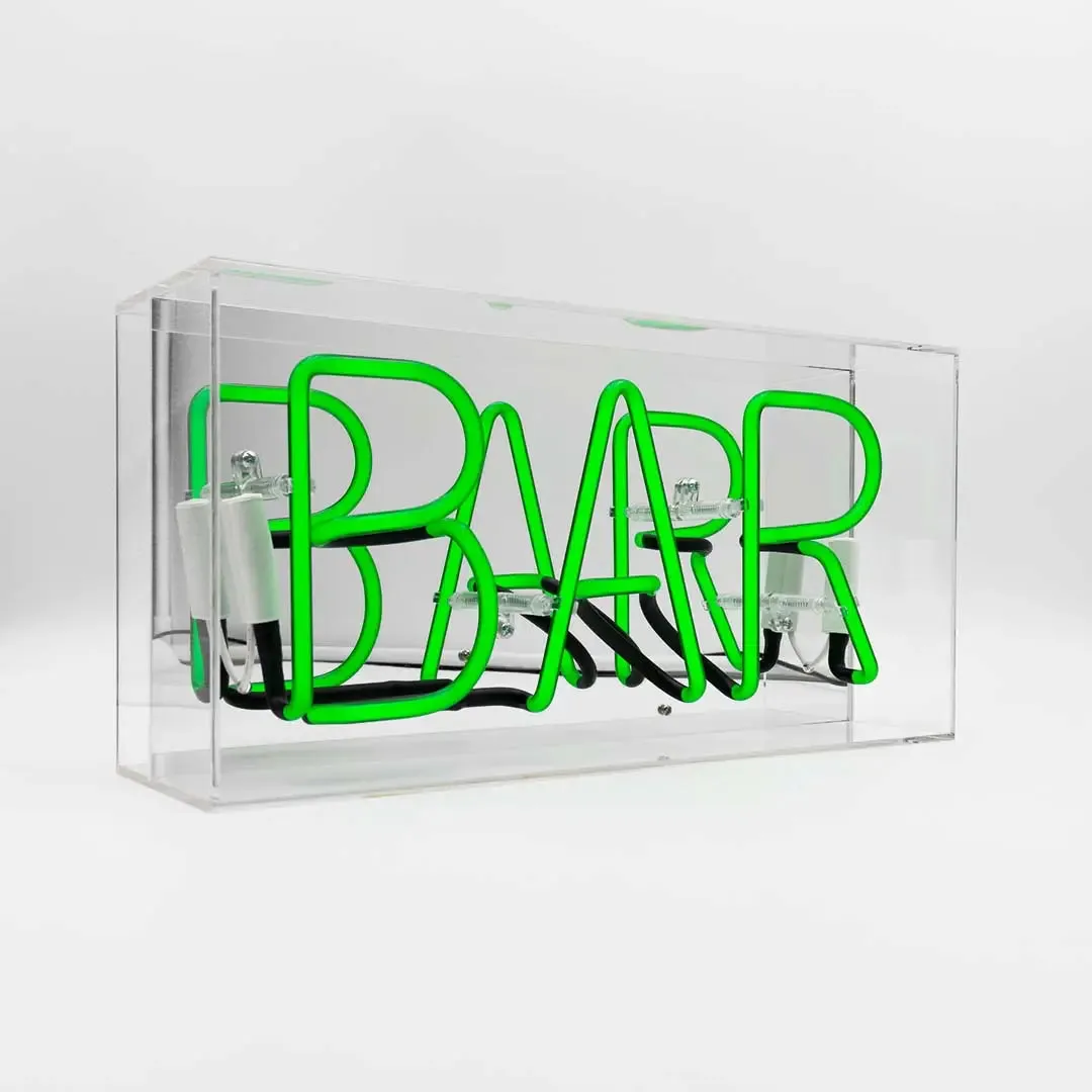 'bar' Glass Neon Sign - Green or pink