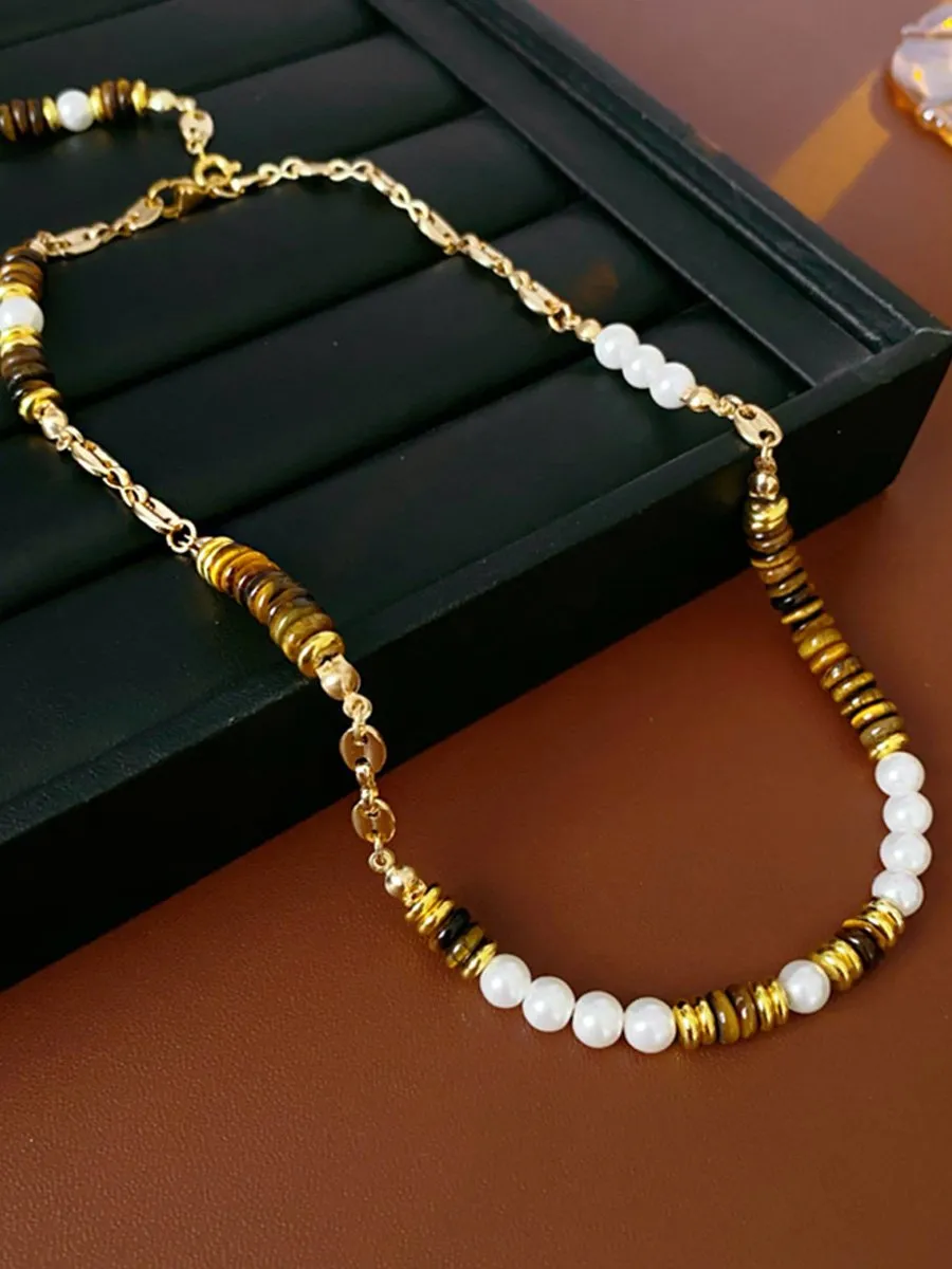 Baroque Freshwater Pearl Colored Natural Stone Necklace