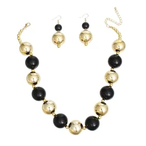 Bauble Pearl Black Gold Necklace Earrings Set - Level Up Your Fashion Jewelry Collection
