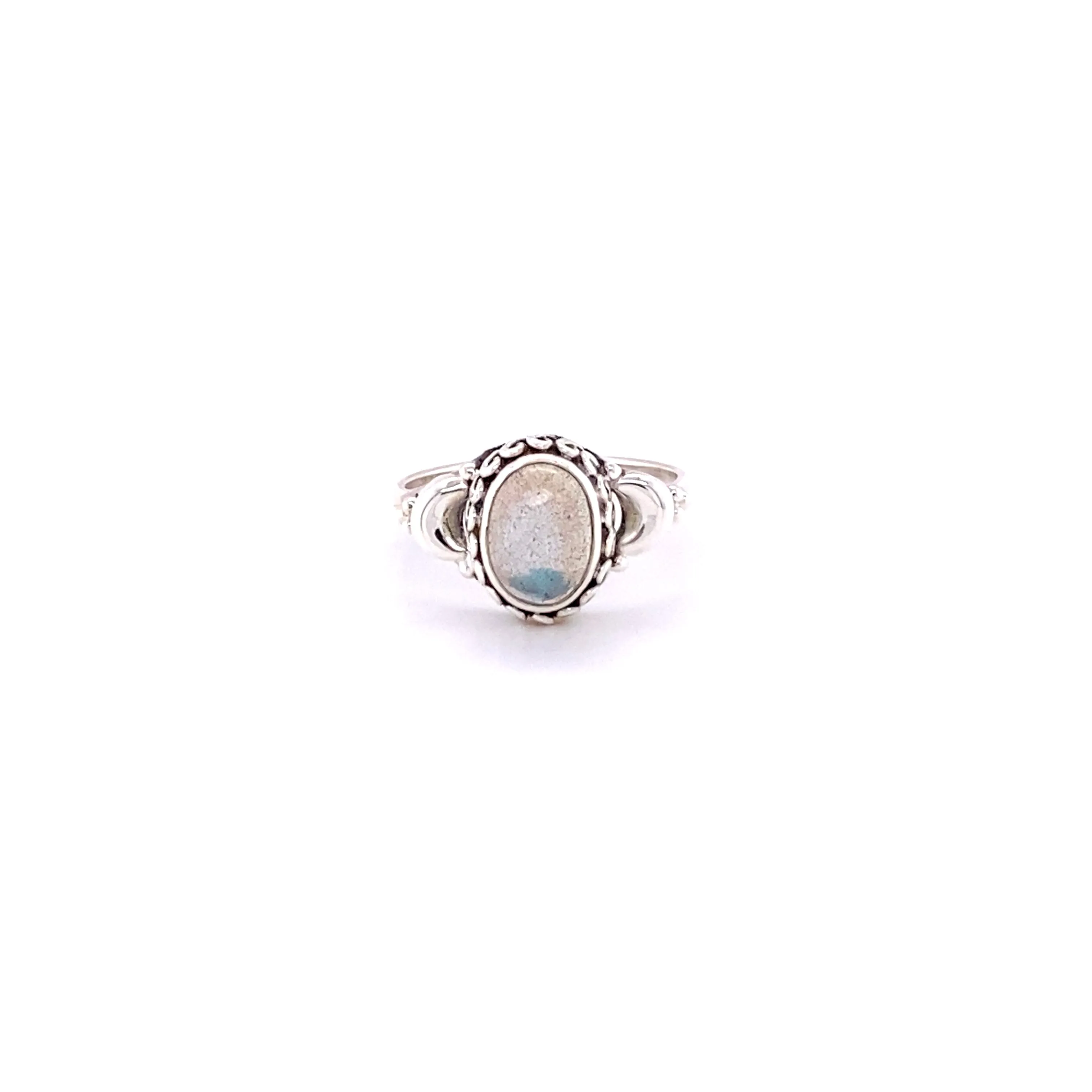 Beautiful Oval Gemstone Ring with Small Moons