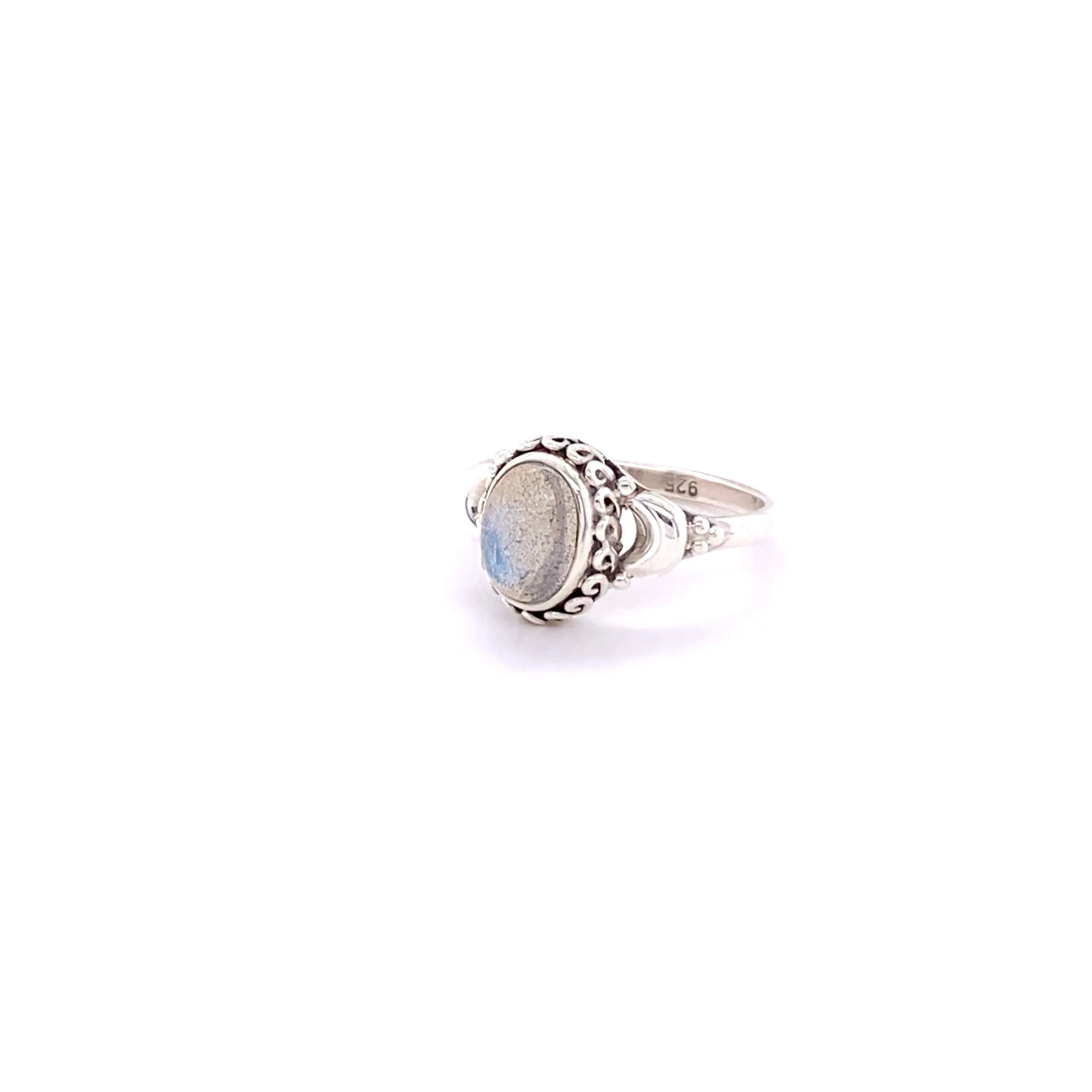 Beautiful Oval Gemstone Ring with Small Moons
