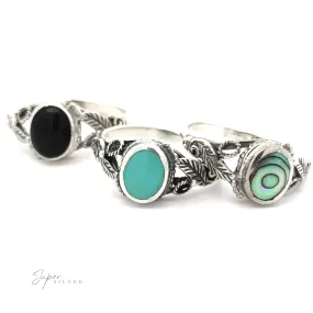 Beautiful Oval Stone Ring with Leaf Design