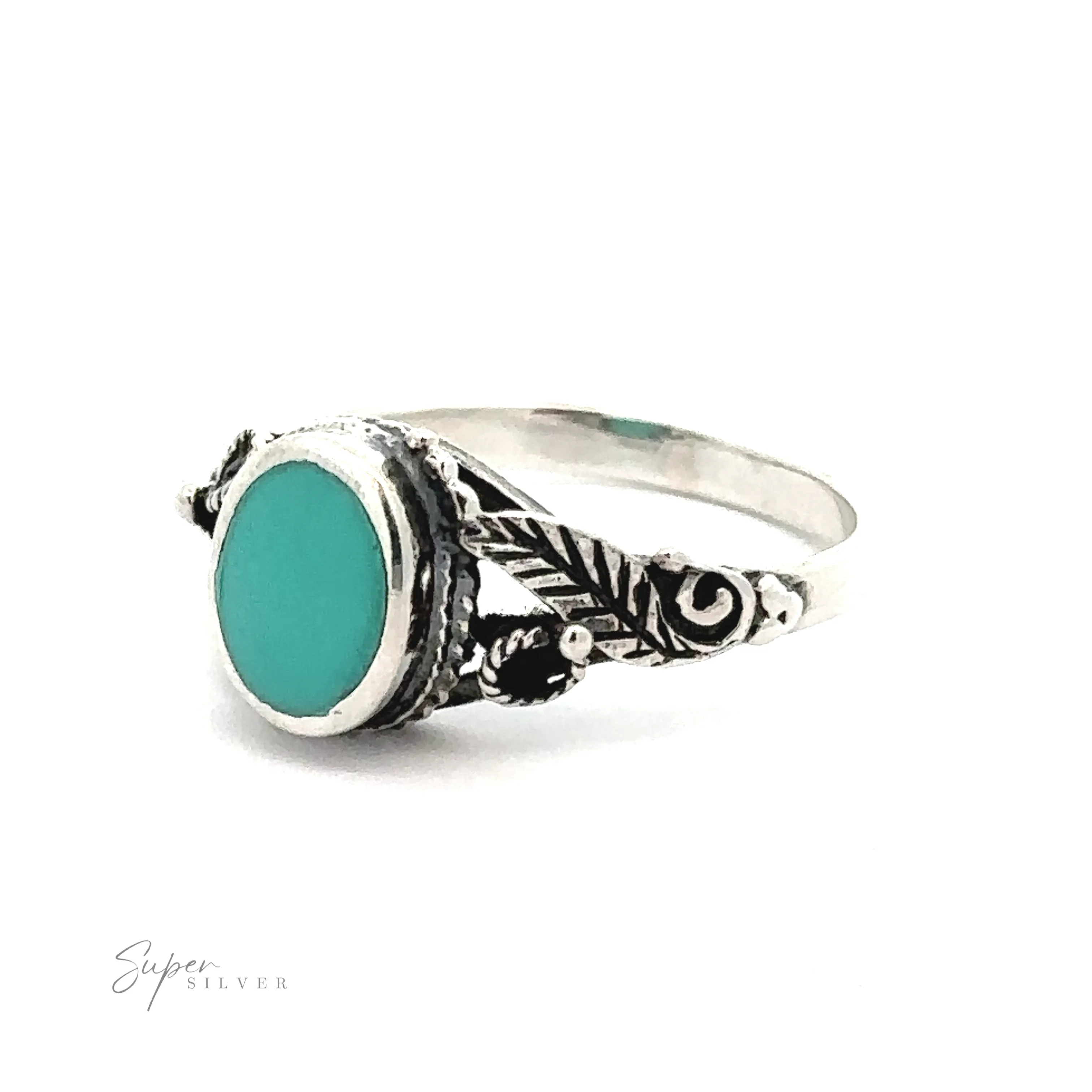 Beautiful Oval Stone Ring with Leaf Design
