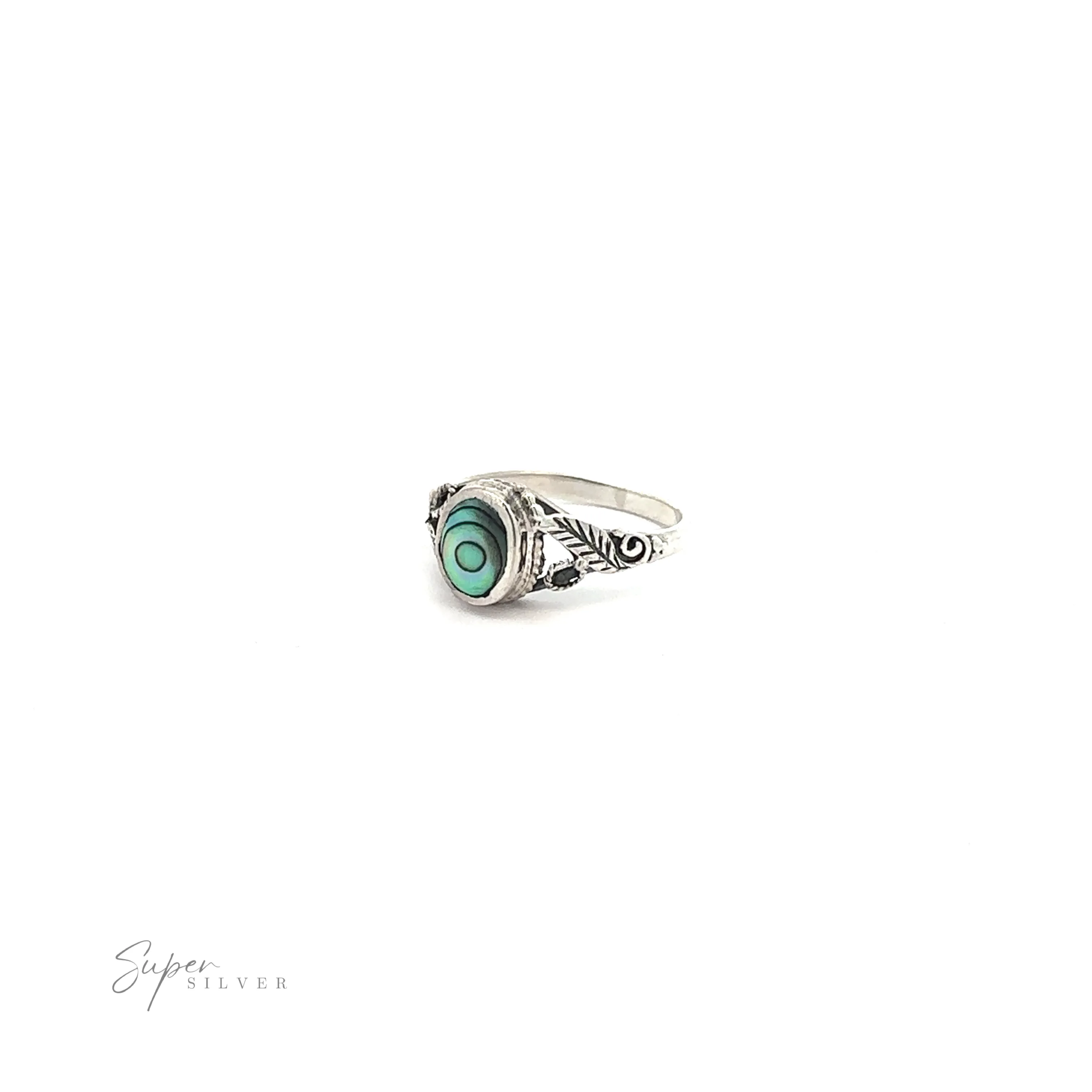 Beautiful Oval Stone Ring with Leaf Design
