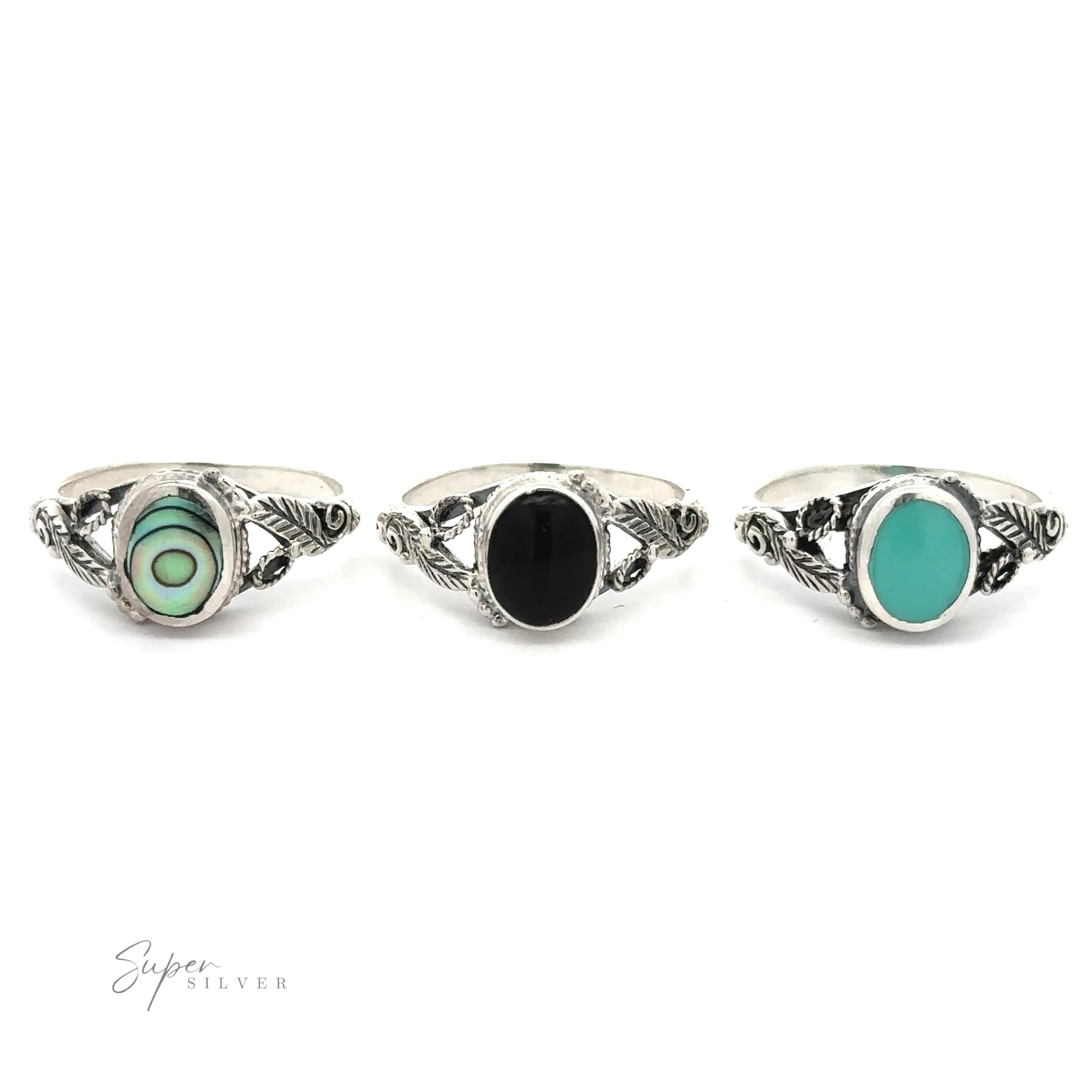 Beautiful Oval Stone Ring with Leaf Design